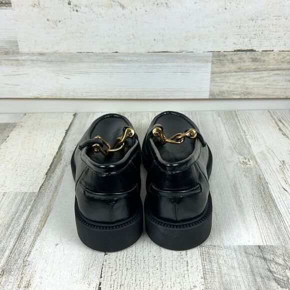 Steve Madden Women’s 11 Black Leather Karmine Gold Buckle Chunky Loafers NEW - Picture 5 of 9
